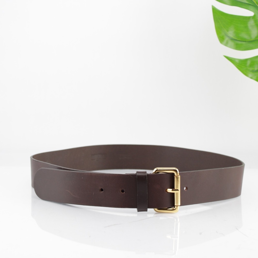 MOSCHINO CheapAndChic Womens‎ Belt Size 32 M Brown Leather Gold Rectangle Buckle